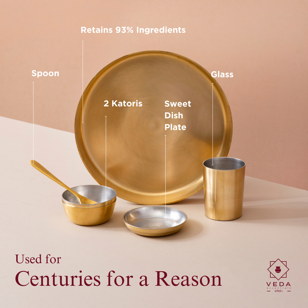 36-Piece Brass Solid Dinner Set • Matte Finish • Serves 6 (पीतल का डिनर सेट)