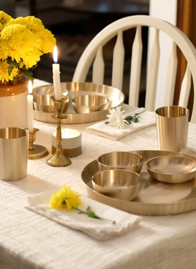 6-Piece Pure & Authentic Kansa Dinner Set • Matte Finish • Serves 1 • 100% Lead-Free (कांसे का डिनर सेट)