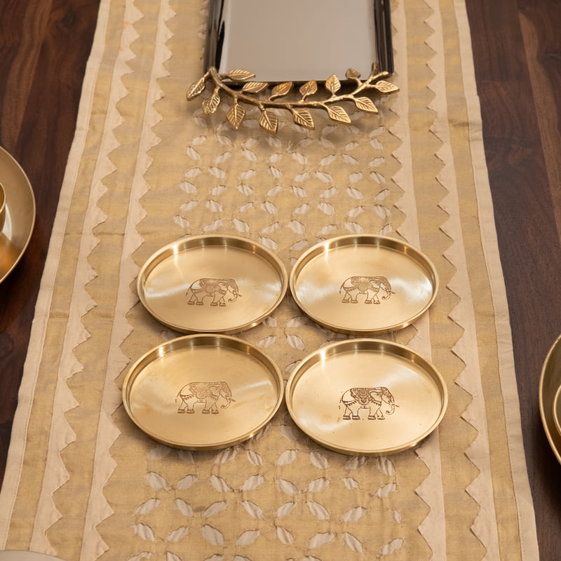 Handcrafted Brass Coasters Set with Elephant Motif (Set of 4)