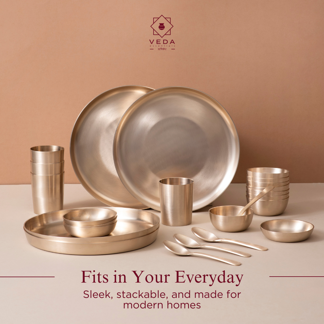 36-Piece Kansa Dinner Set • Serves 6 • Antique Matte Finish • 100% Lead Free (कांसे का डिनर सेट)