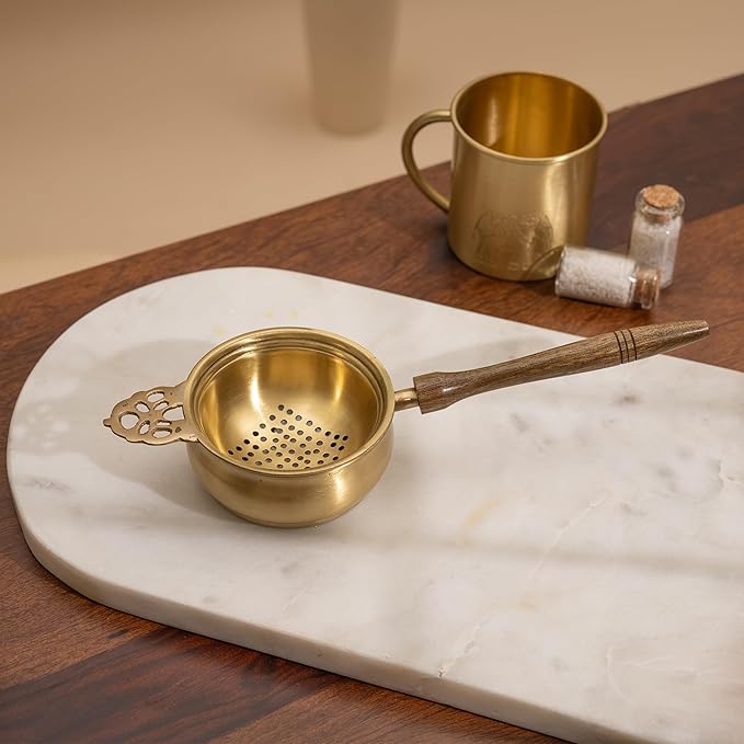 Handcrafted Brass and Wood Tea/Coffee Strainer (पीतल की चाय/कॉफ़ी छन्नी)