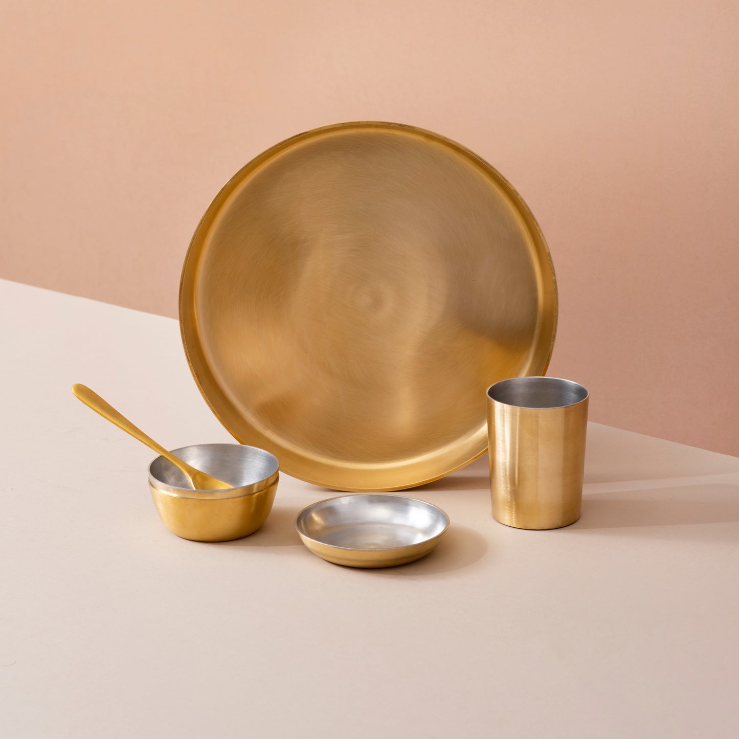 36-Piece Brass Solid Dinner Set • Matte Finish • Serves 6 (पीतल का डिनर सेट)