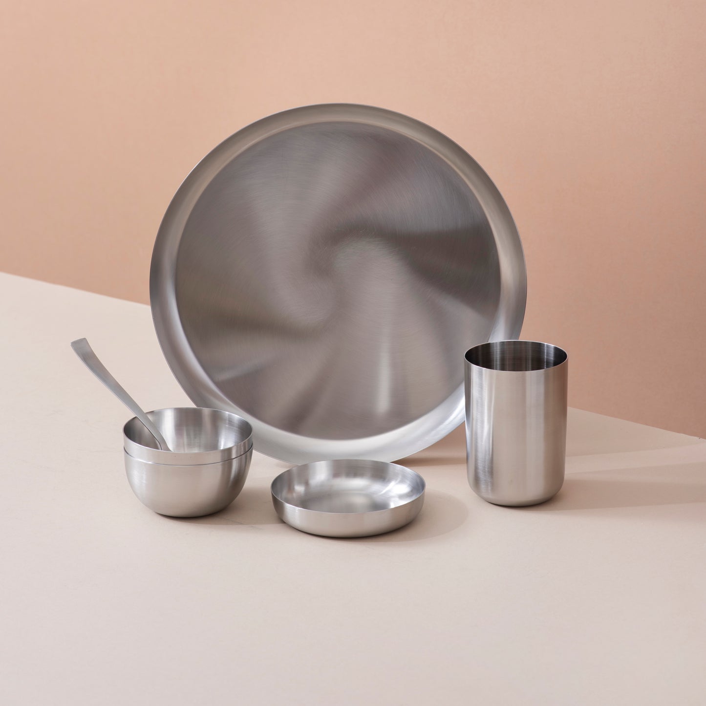 36-Piece Stainless Steel Solid Dinner Set • Matte Finish • Serves 6 (स्टील का डिनर सेट)