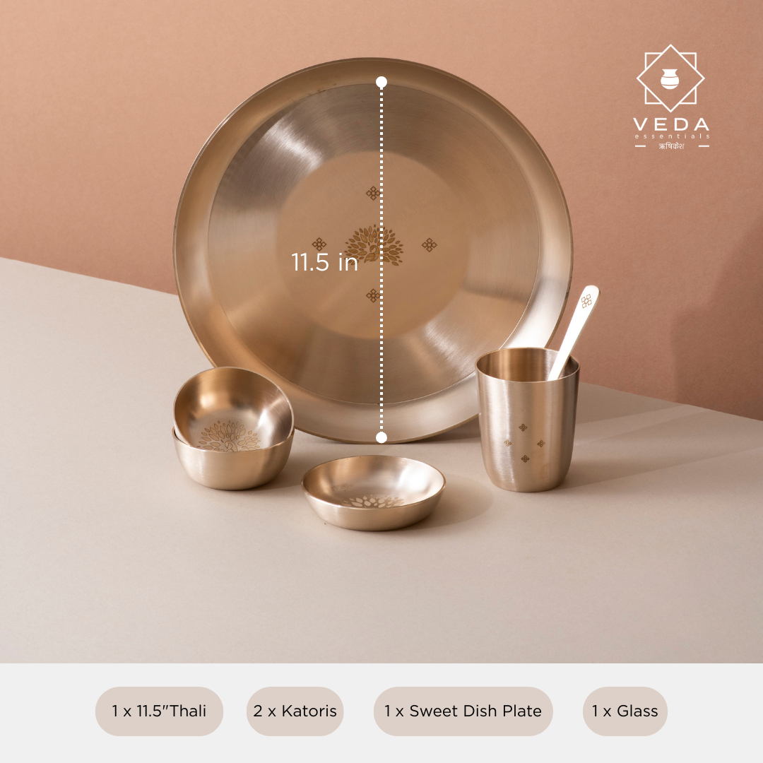 Peacock Motif • Pure & Authentic Kansa Dinner Set • Matte Finish • 100% Lead Free (कांसे का डिनर सेट)