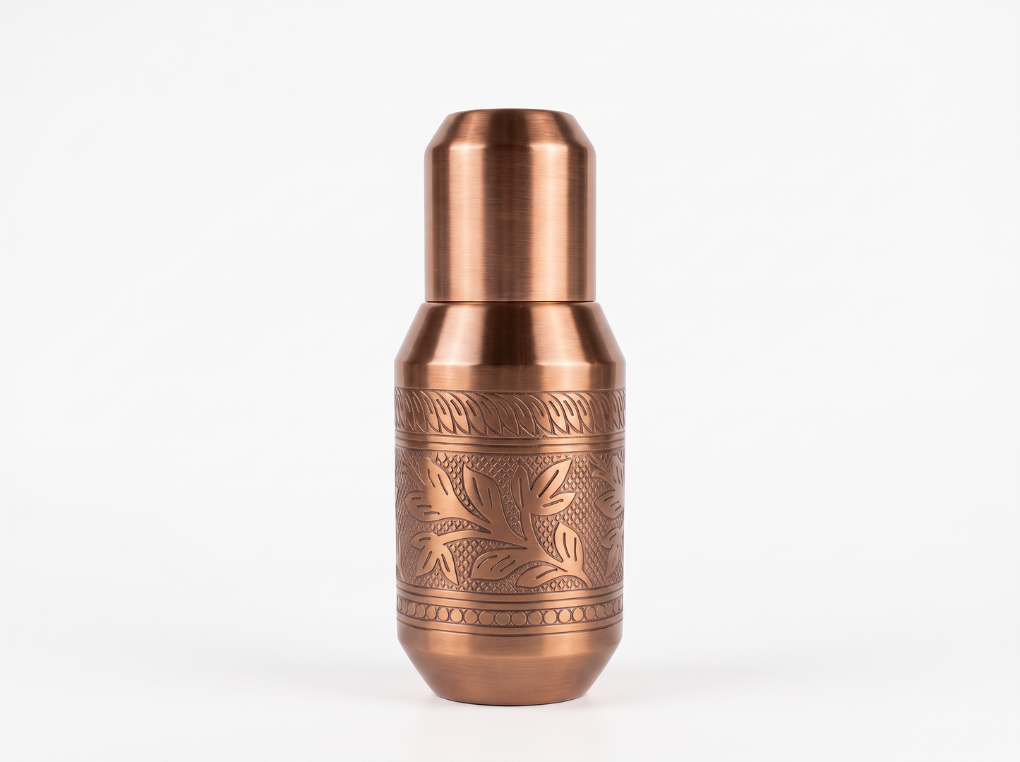 Handcrafted Copper Surai Water Bottle with Floral Engraving