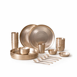 36-Piece Kansa Dinner Set • Serves 6 • 10.5" thali • Antique Matte Finish • 100% Lead Free (कांसे का डिनर सेट) | Total Weight: ~9 kg
