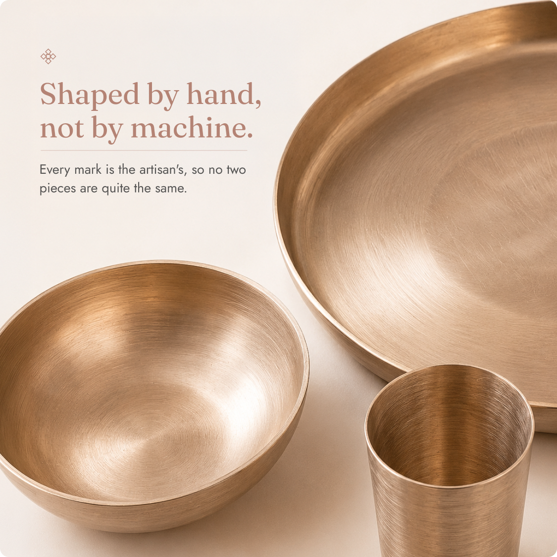 Kansa Dinner Set • Plain Matte or Gloss • Serves 1 or 6 • Thali Size - 10.5" • 100% Lead Free (कांसे का डिनर सेट)