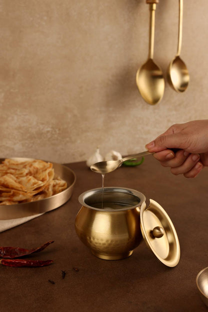 Pure Brass Ghee Pot with Tin Coating (पीतल का घी पॉट)