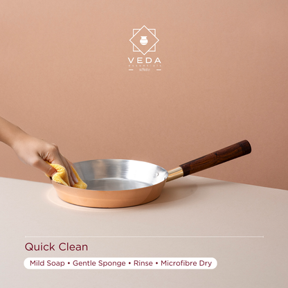 Traditional Copper Fry Pan with Tin Coating and Insulated Handle (तांबा का फ्राई पैन)