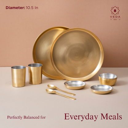 36-Piece Brass Solid Dinner Set • Matte Finish • Serves 6 (पीतल का डिनर सेट)