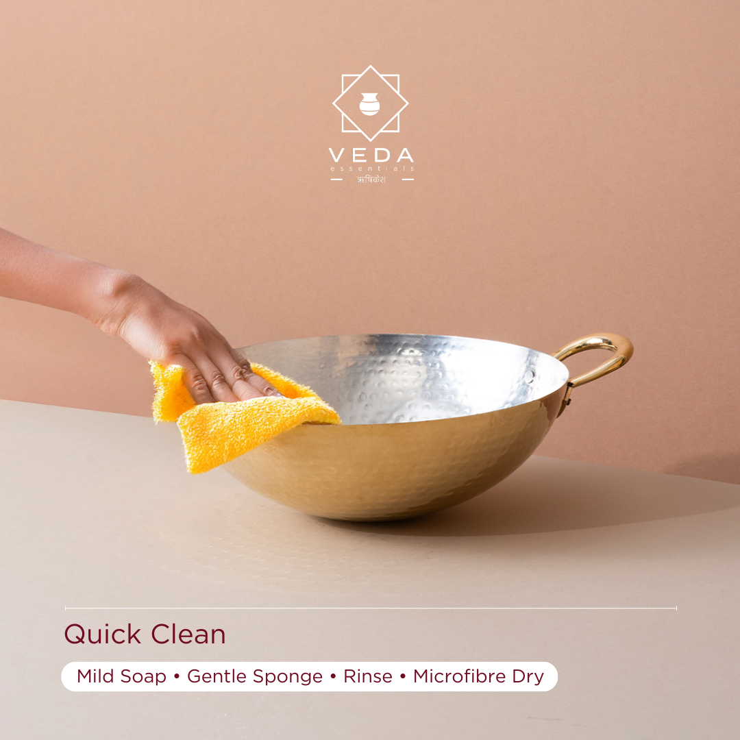 Traditional Brass Kadhai with Tin Coating and Glass Lid (Round Base)