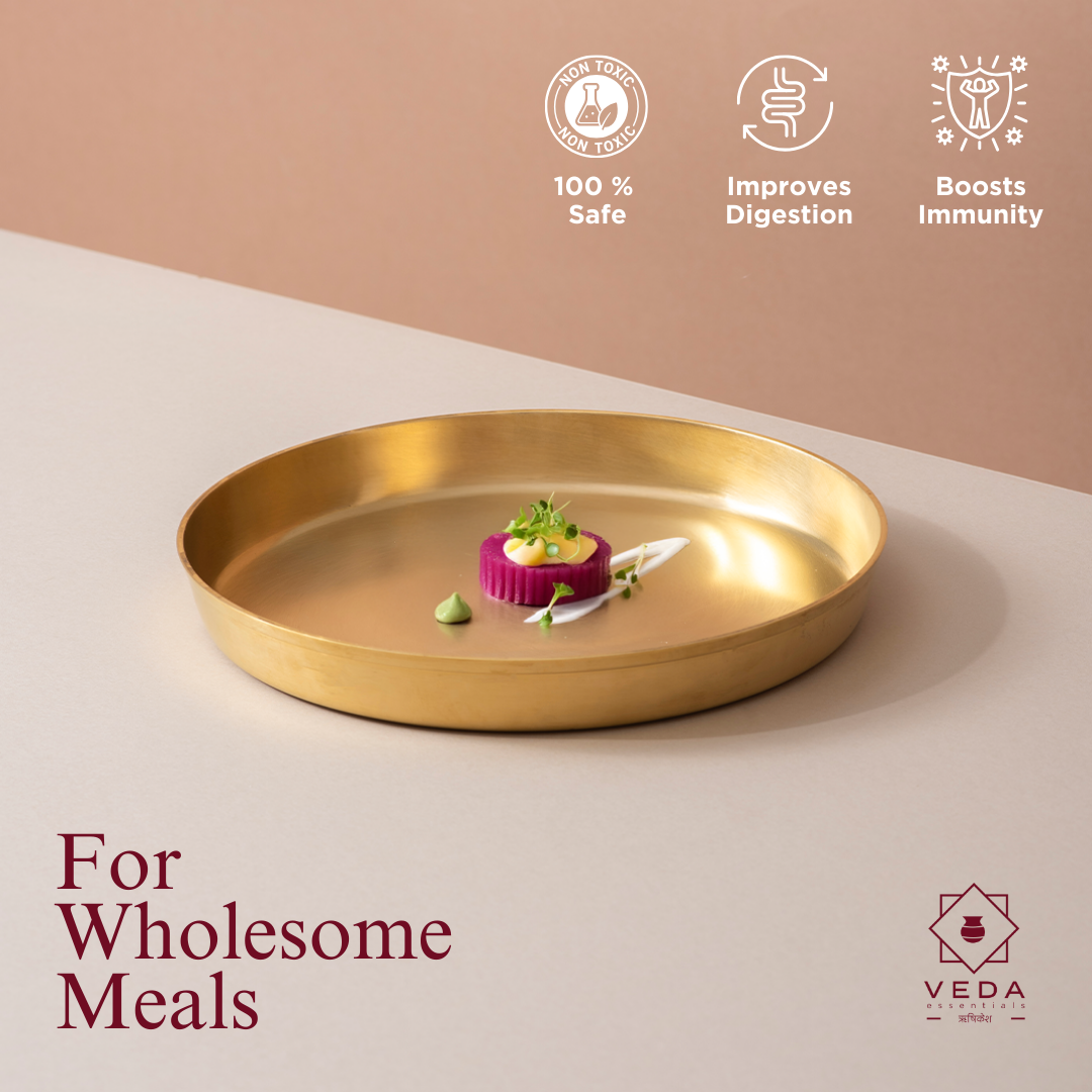 6-Piece Pure Brass Dinner Set with Tin Coating (पीतल का डिनर सेट)