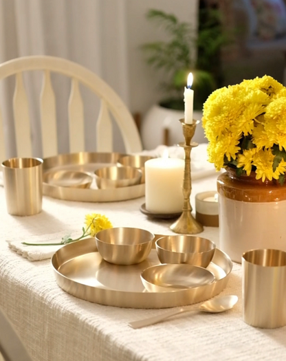 6-Piece Pure & Authentic Kansa Dinner Set • Matte Finish • Serves 1 • 100% Lead-Free (कांसे का डिनर सेट)