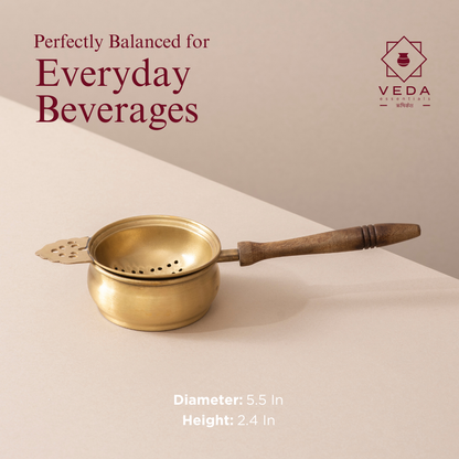 Handcrafted Brass and Wood Tea/Coffee Strainer (पीतल की चाय/कॉफ़ी छन्नी)