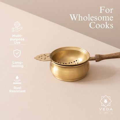 Handcrafted Brass and Wood Tea/Coffee Strainer (पीतल की चाय/कॉफ़ी छन्नी)