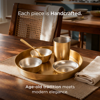 36-Piece Brass Solid Dinner Set • Matte Finish • Serves 6 (पीतल का डिनर सेट)