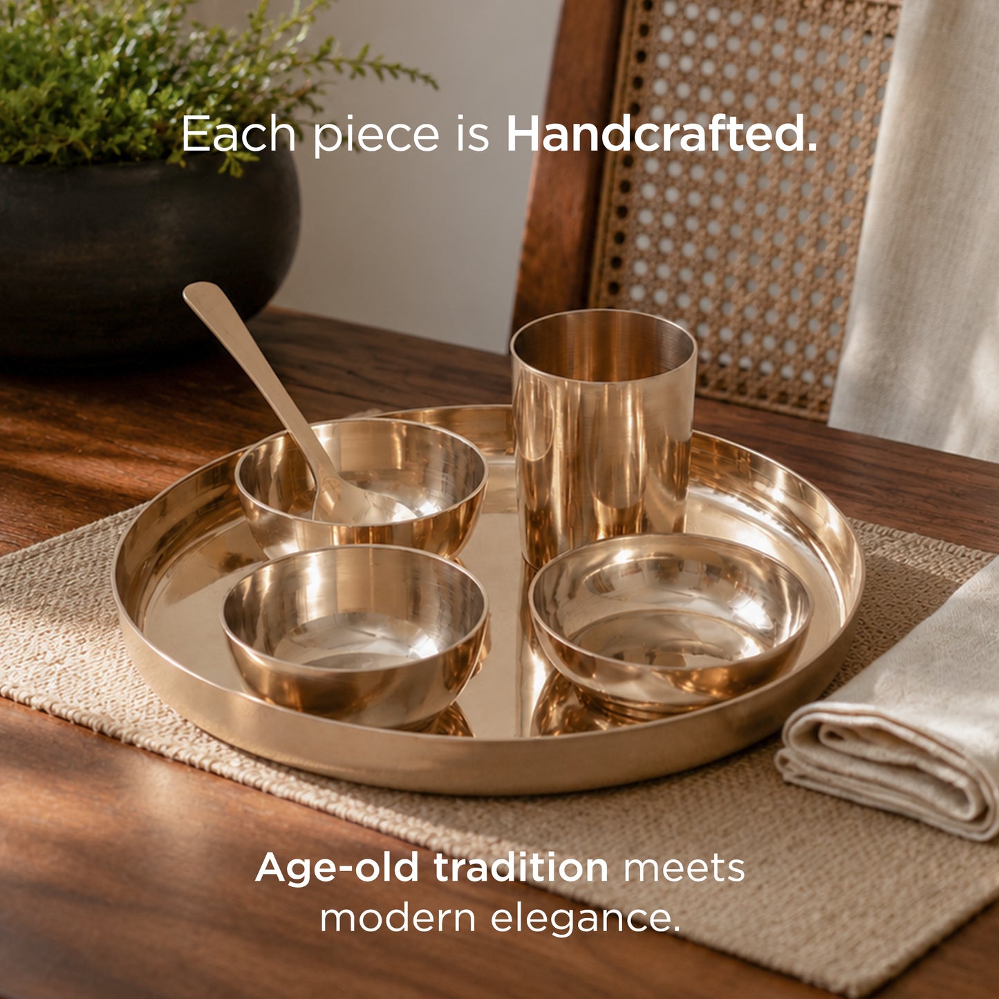 36-Piece Kansa Solid Dinner Set • Gloss Finish • Serves 6 • 100% Lead Free (कांसे का डिनर सेट)