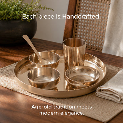 36-Piece Kansa Solid Dinner Set • Gloss Finish • Serves 6 • 100% Lead Free (कांसे का डिनर सेट)