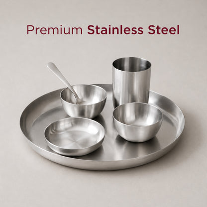 36-Piece Stainless Steel Solid Dinner Set • Matte Finish • Serves 6 (स्टील का डिनर सेट)