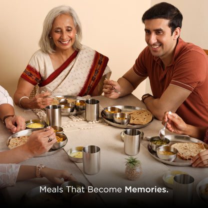 36-Piece Stainless Steel Solid Dinner Set • Matte Finish • Serves 6 (स्टील का डिनर सेट)