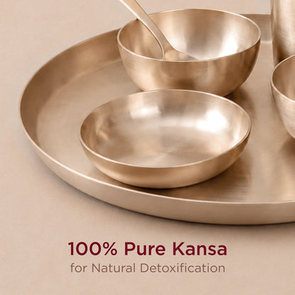 36-Piece Kansa Dinner Set • Serves 6 • Thali Size - 11.5" • Antique Matte Finish • 100% Lead Free (कांसे का डिनर सेट) | Total Weight: ~10 kg