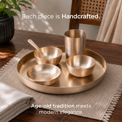 36-Piece Kansa Dinner Set • Serves 6 • Thali Size - 11.5" • Antique Matte Finish • 100% Lead Free (कांसे का डिनर सेट) | Total Weight: ~10 kg