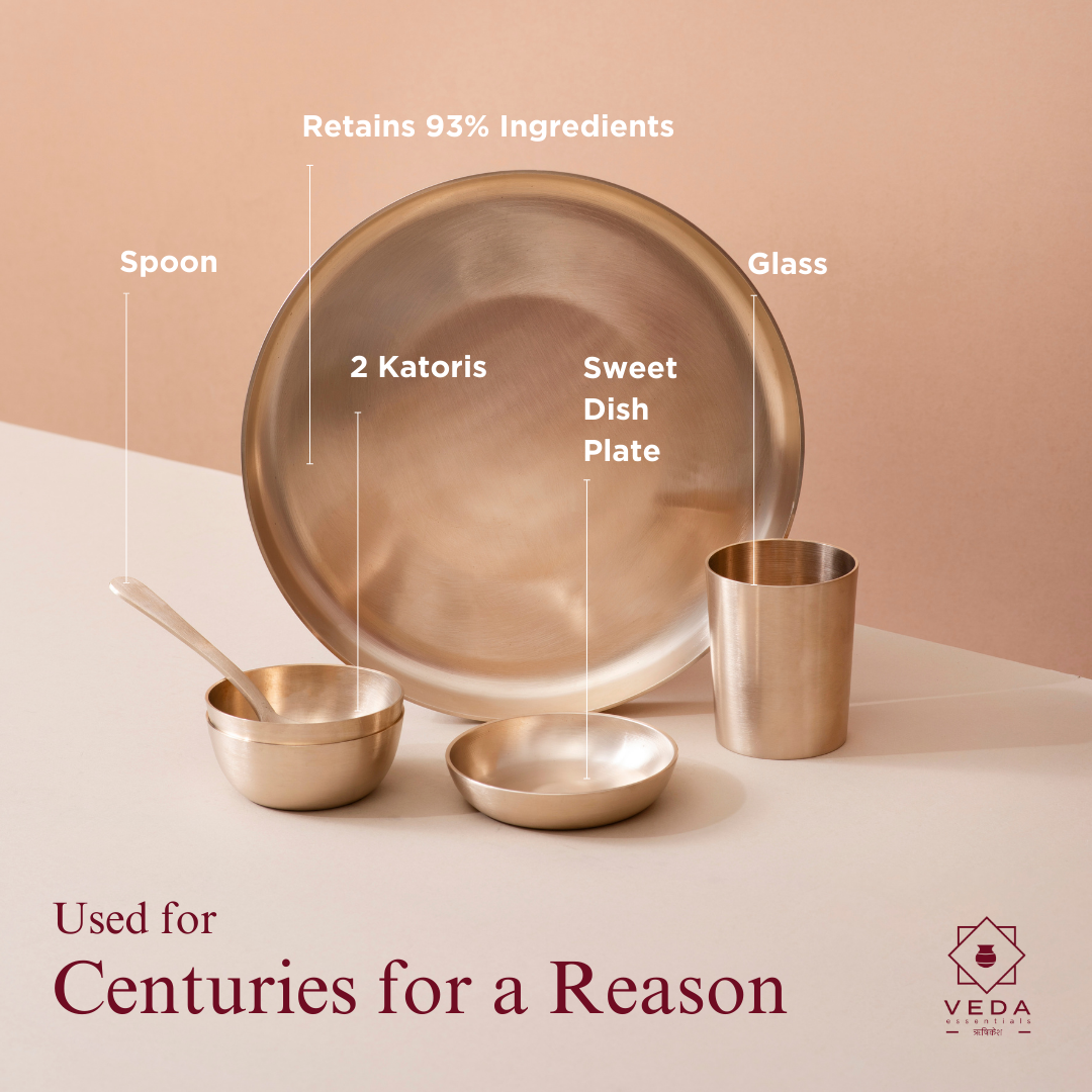 36-Piece Kansa Dinner Set • Serves 6 • Antique Matte Finish • 100% Lead Free (कांसे का डिनर सेट)