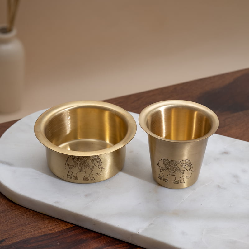Traditional South Indian Brass Filter Coffee Tumbler Set | Brass Cup and Dabra Set of 1