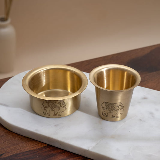 Traditional South Indian Brass Filter Coffee Tumbler Set | Brass Cup and Dabra Set of 1