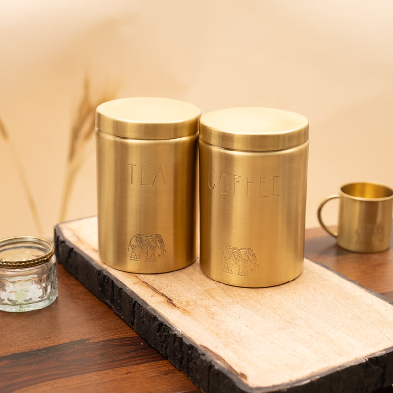 Pure Brass Tea and Coffee Container Set with Elephant Motif