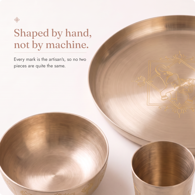 Kansa Dinner Set • 5 Designs • Serves 1 or 6 • Matte Finish • Thali Size - 11.5" • 100% Lead Free (कांसे का डिनर सेट)