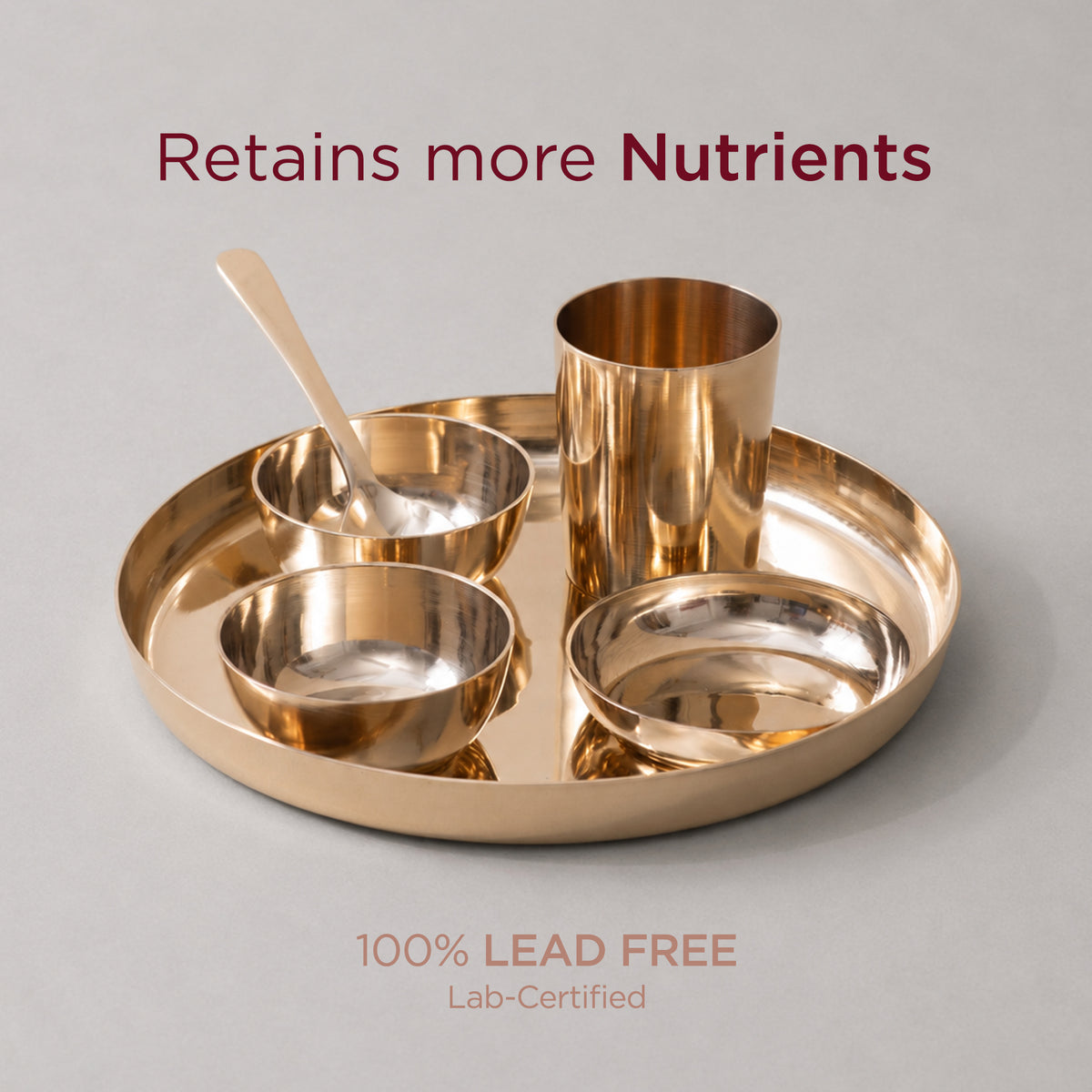 Kansa Dinner Set • Plain Matte or Gloss • Serves 1 or 6 • Thali Size - 10.5" • 100% Lead Free (कांसे का डिनर सेट)