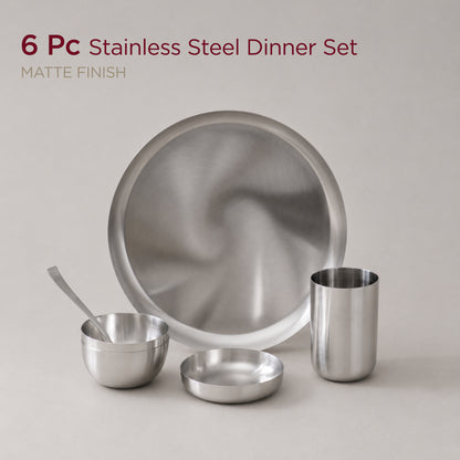 6-Piece Stainless Steel Solid Dinner Set • Matte Finish • Serves 1