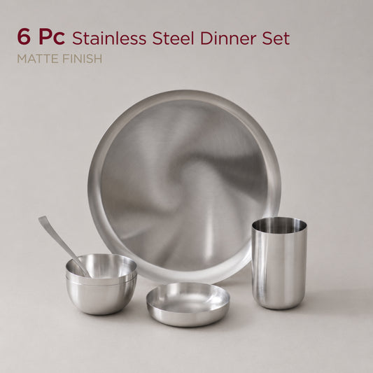 6-Piece Stainless Steel Solid Dinner Set • Matte Finish • Serves 1