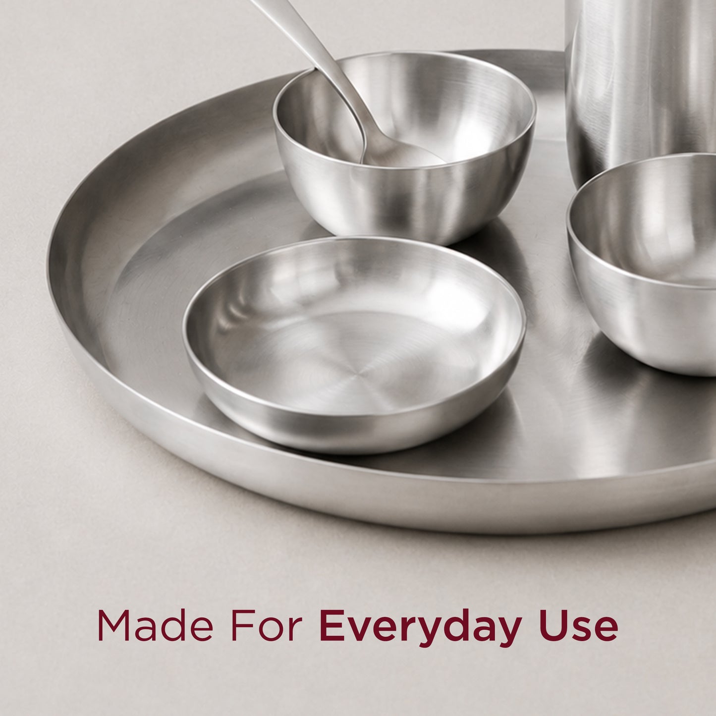 6-Piece Stainless Steel Solid Dinner Set • Matte Finish • Serves 1