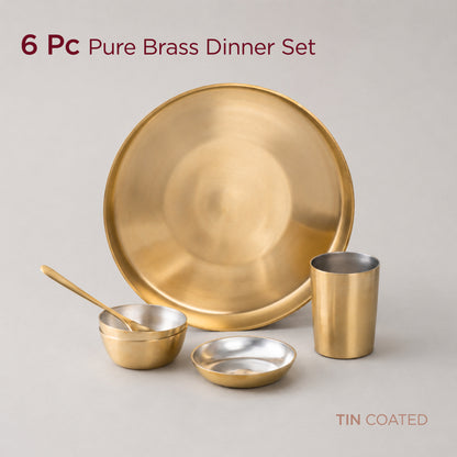 6-Piece Pure Brass Dinner Set with Tin Coating (पीतल का डिनर सेट)