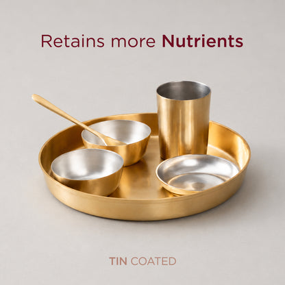 6-Piece Pure Brass Dinner Set with Tin Coating (पीतल का डिनर सेट)