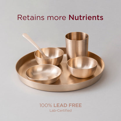 6-Piece Kansa Dinner Set • Matte Finish • Thali Size - 10.5" • 100% Lead-Free (कांसे का डिनर सेट)