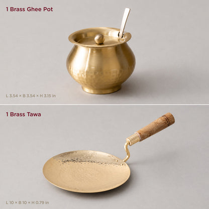 Brass Tawa & Ghee Pot Combo • 1 Unit Each (पीतल का तवा और घी पॉट)