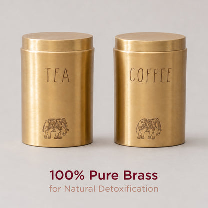 Pure Brass Tea and Coffee Container Set with Elephant Motif