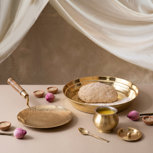 Brass Roti Set • Tawa, Paraat & Ghee Pot (पीतल का रोटी सेट)