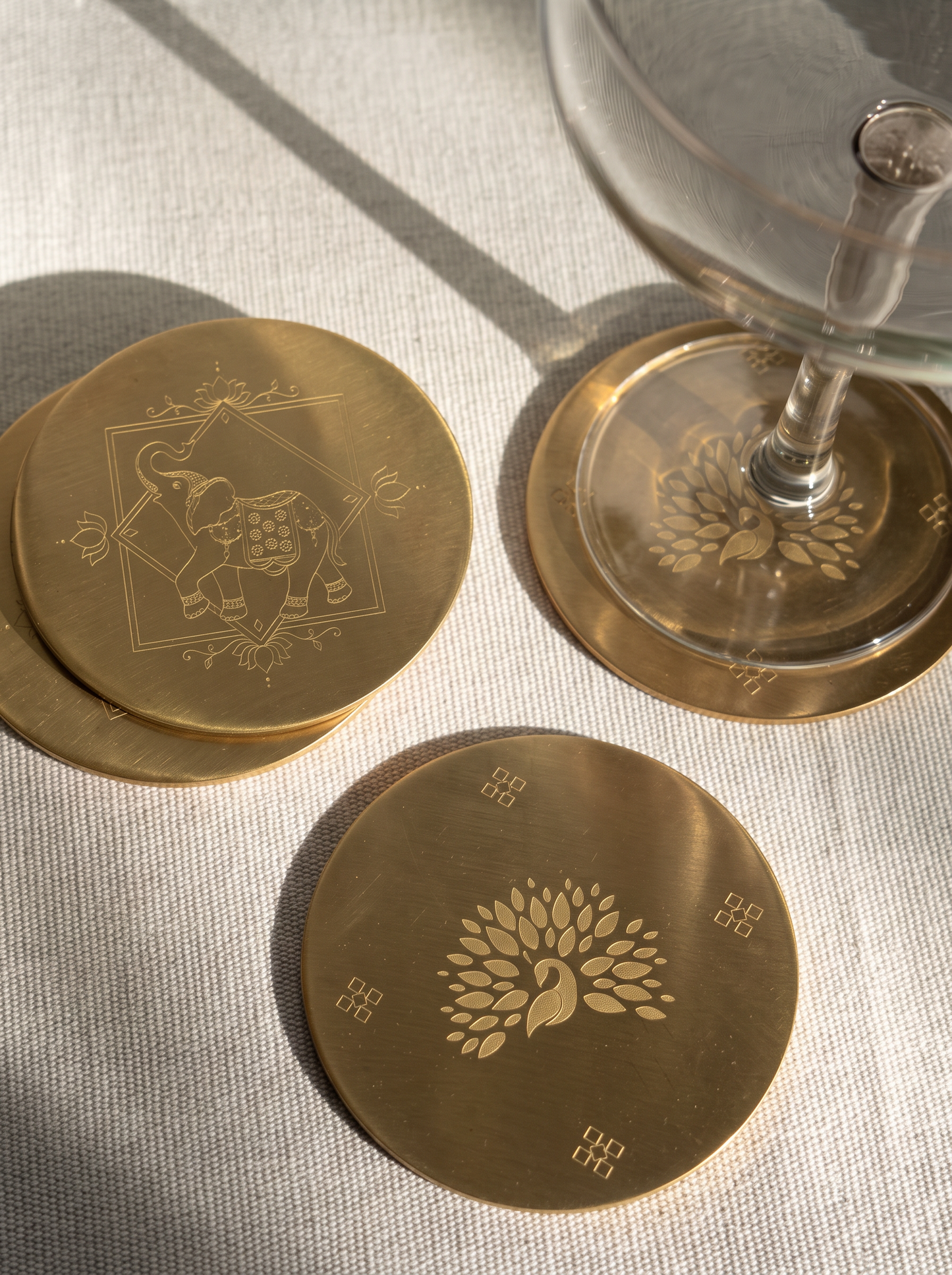 Handcrafted Brass Coaster Set – Traditional Indian Motifs