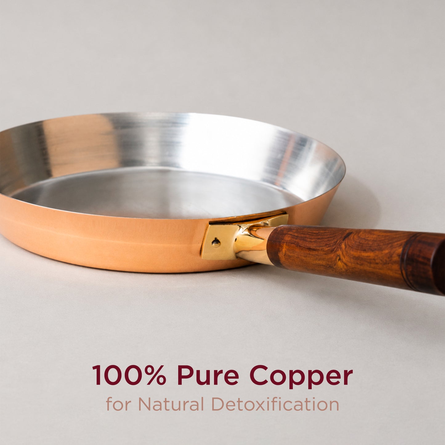 Traditional Copper Fry Pan with Tin Coating and Insulated Handle (तांबा का फ्राई पैन)