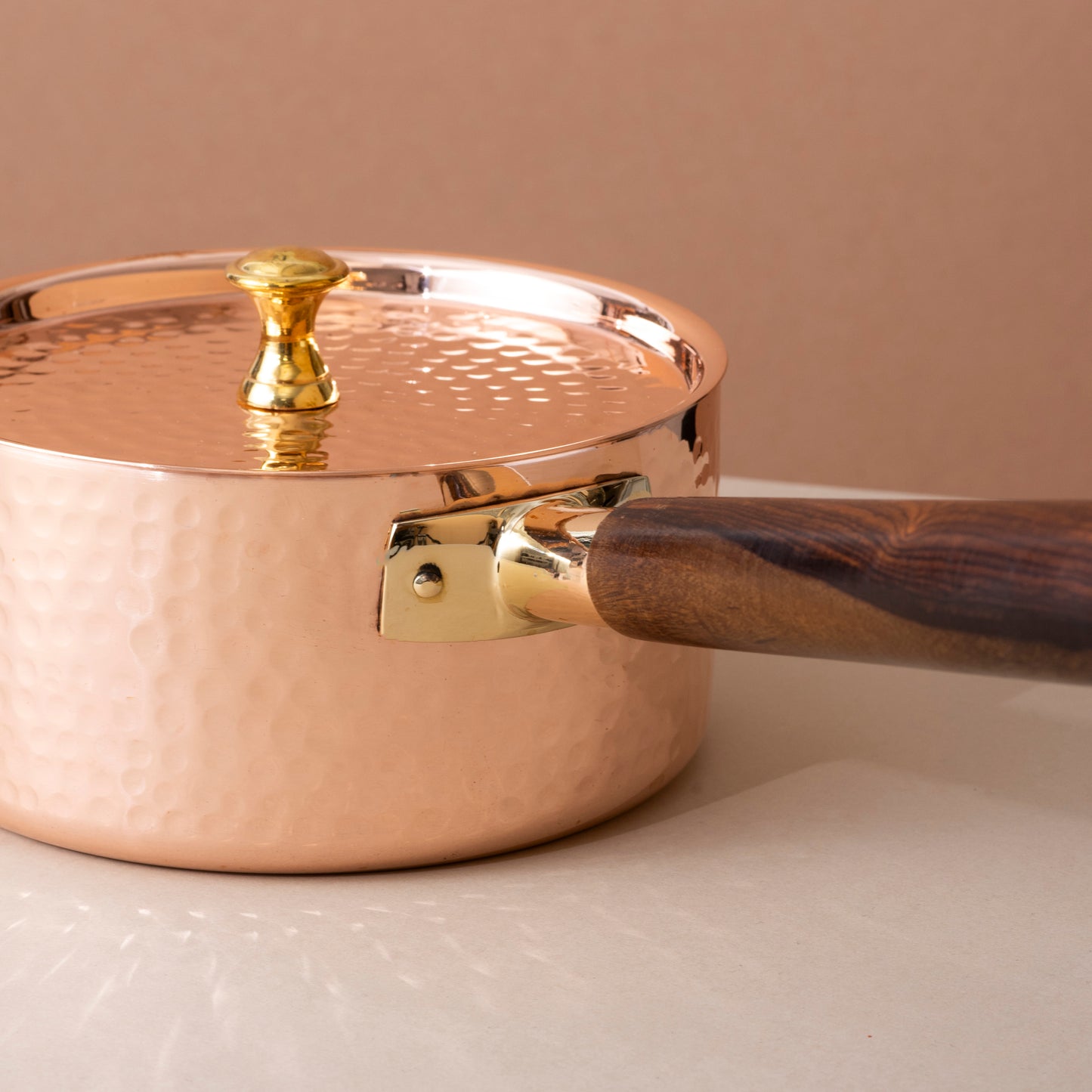 Traditional Copper Sauce Pan with Tin Coating, Lid & Insulated Handle (तांबा का सॉस पैन)