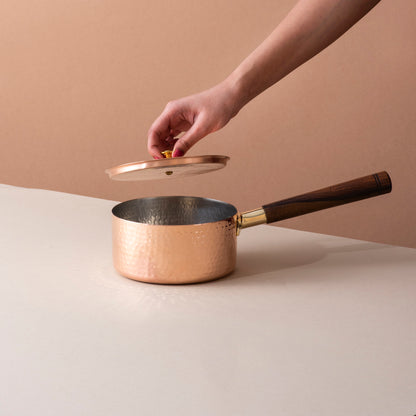 Traditional Copper Sauce Pan with Tin Coating, Lid & Insulated Handle (तांबा का सॉस पैन)