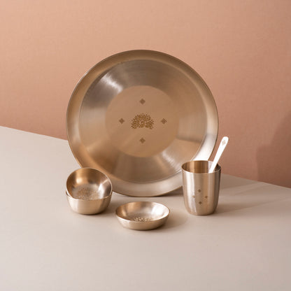 Peacock Motif • Pure & Authentic Kansa Dinner Set • Matte Finish • 100% Lead Free (कांसे का डिनर सेट)