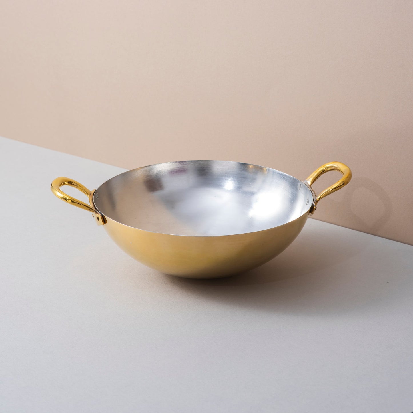 Traditional Brass Kadhai with Tin Coating and Glass Lid (Round Base)