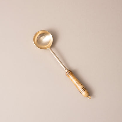 5-Piece Handcrafted Pure Brass Ladle Set •  Durable & Heat-Resistant Wooden Handles (पीतल के करछुल सेट)
