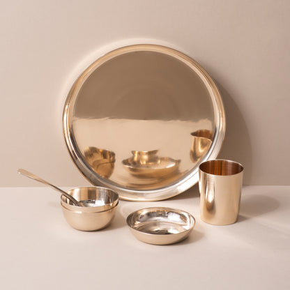 6-Piece Kansa Solid Dinner Set | Gloss Finish