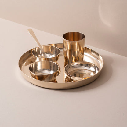 6-Piece Pure & Authentic Kansa Dinner Set • Gloss Finish • Serves 1 • 100% Lead-Free (कांसे का डिनर सेट)